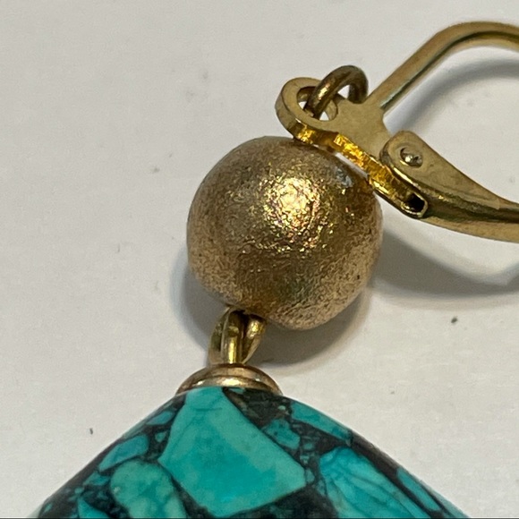 Faux Turquoise Drop Earrings Square Lever Back. - Picture 9 of 13